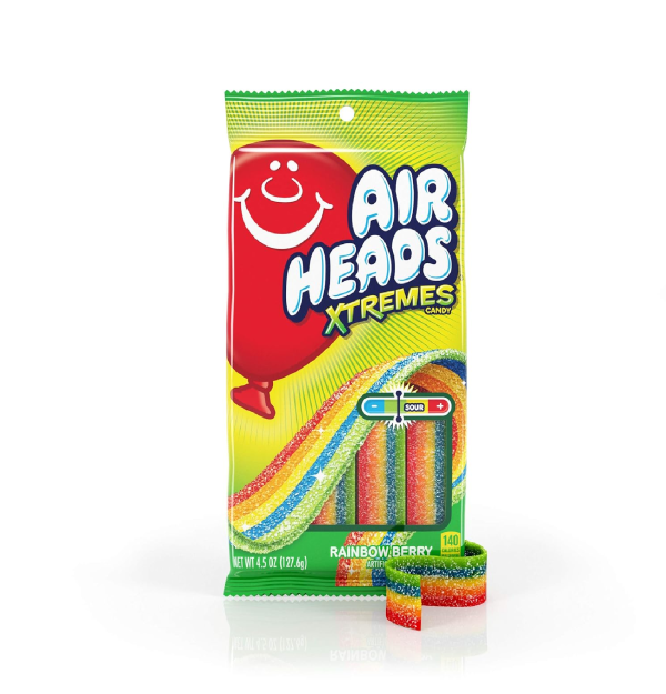 Airheads Xtremes Belts Sour Candy Rainbow Berry Non Melting Bulk Party Bag 4.5 oz Pack of 12-back